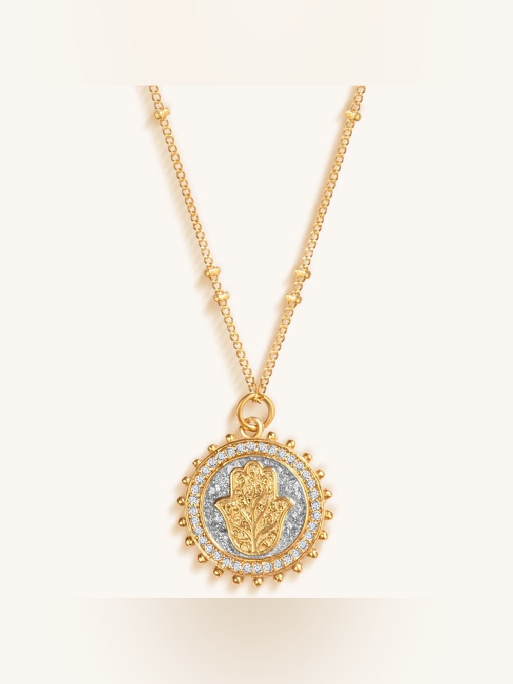 Precious Protection - Gold Plated Hamsa Medallion Necklace